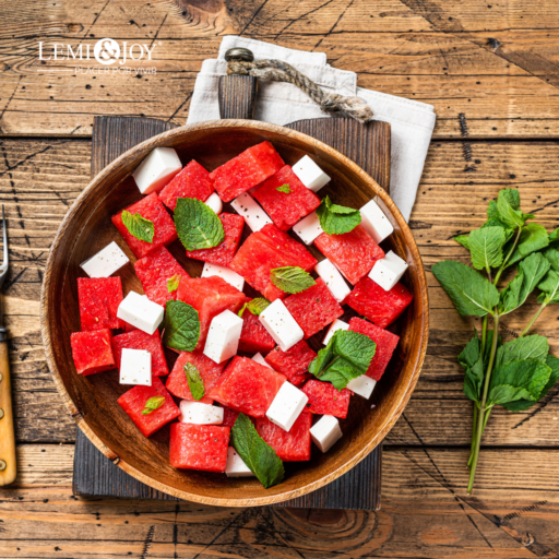 Ensalada de tomate, sandía y queso feta